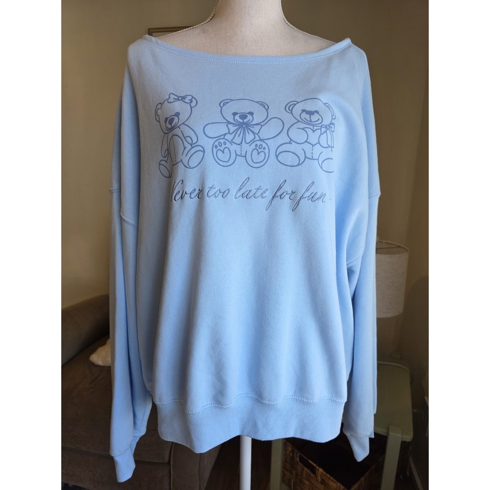 Zoey And Liv Crop Sweatshirt Size XXL Light Blue Never Too Late For Fun